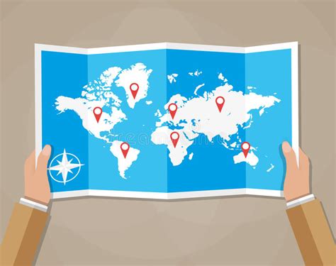 Vector Travel World Map In Hands Stock Vector Illustration Of Hand