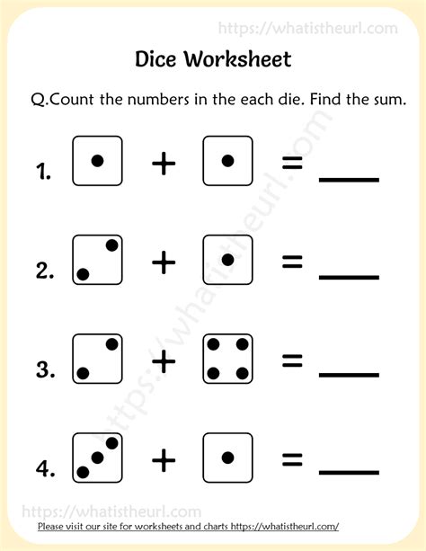 Math Dice Worksheets 1 Your Home Teacher
