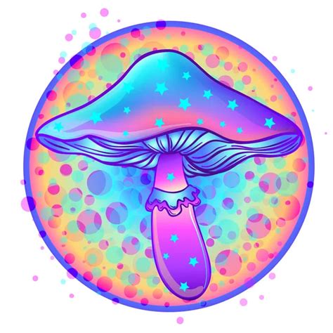 Magic Mushrooms Psychedelic Hallucination Vibrant Vector Illustration 60s Style Colorful Art