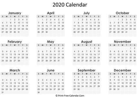 12 Editable Yearly Calendar Template 2020 Editable