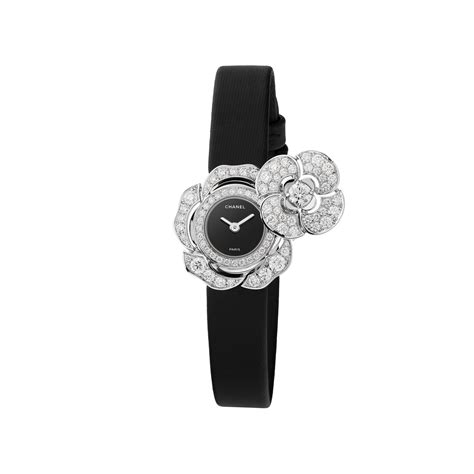 Camélia Jewelry Watch Secret Watch With Camellia Motif In 18k White
