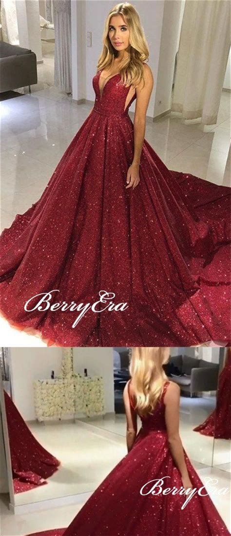 Shiny Red Sequin Tulle Prom Dresses Sparkle Prom Dresses Long Prom