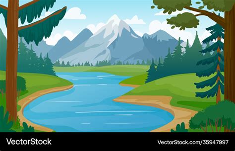 Mountain And Lake Landscape Cartoon Rocky Vector Image