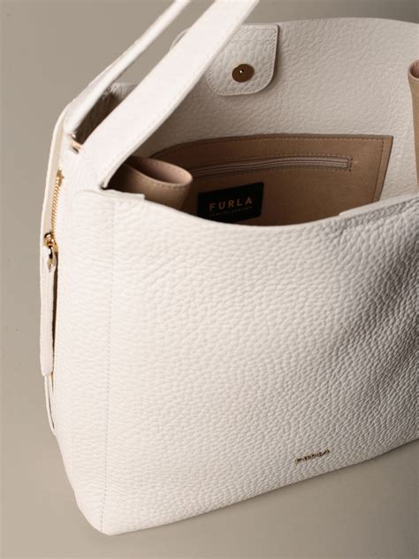 Furla Grace Hobo Bag In Grained Leather Yellow Cream Shoulder Bag