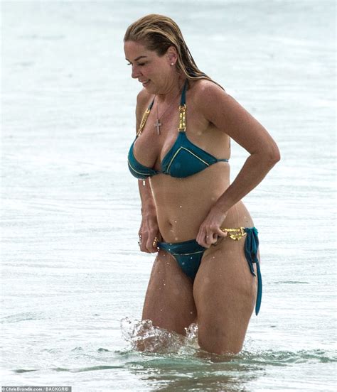 Claire Sweeney Wears Teal And Gold Bikini On Barbados Beach Daily Mail Online