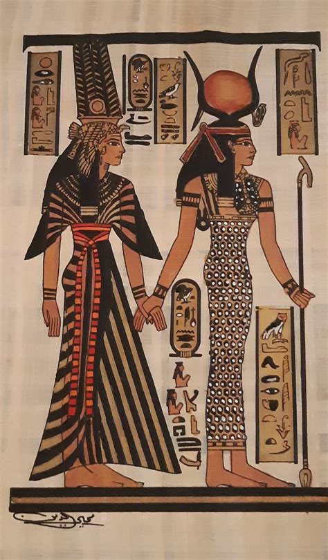 Queen Nefertari And Goddess Isis Handmade Handpainted Papyrus Etsy