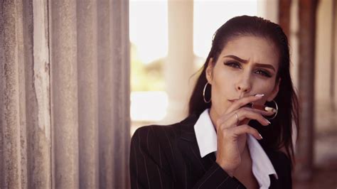 Portrait Fashionable Woman Smoke Outdoors Stock Footage SBV 338847306