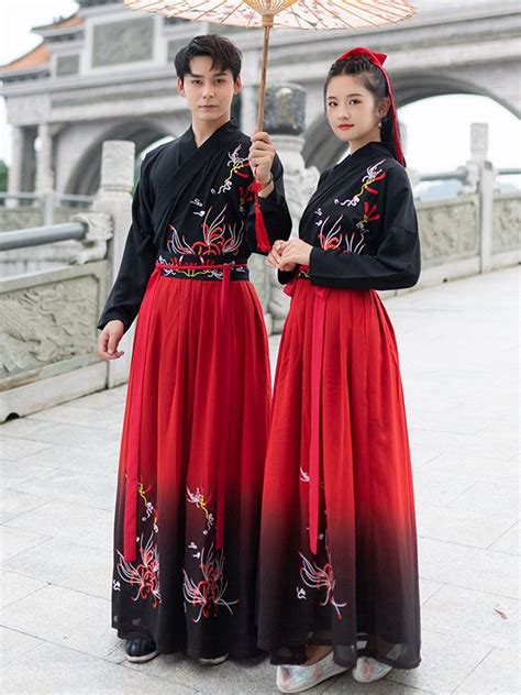 chinese traditional clothes black red hanfu male and female fashion hanfu traditional