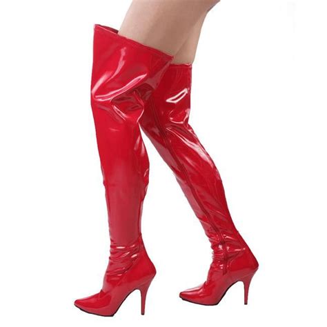 Red Leather Thigh High Boot With Lace And Zip Boots Leather Thigh