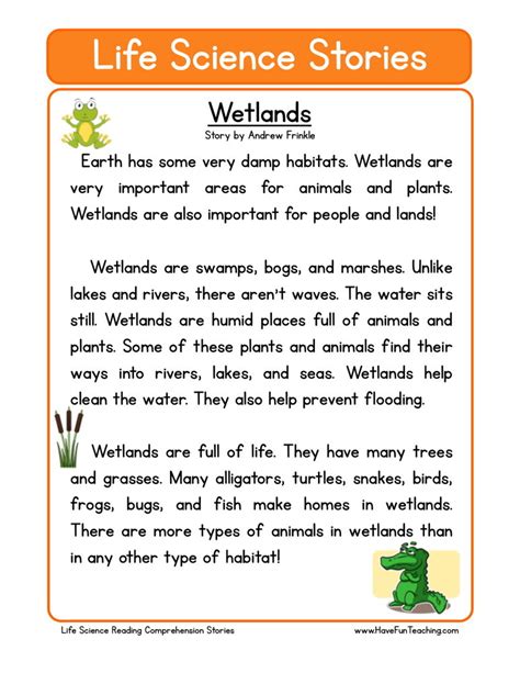 Reading comprehension worksheets to foster enthusiastic and fluent readers. Reading Comprehension Worksheet - Wetlands