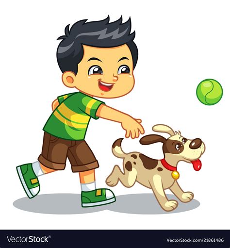 Boy Playing With His Pet Dog Royalty Free Vector Image