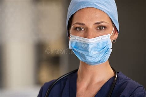 Proud Nurse Wearing Surgical Mask At Hospital Stock Image Image Of