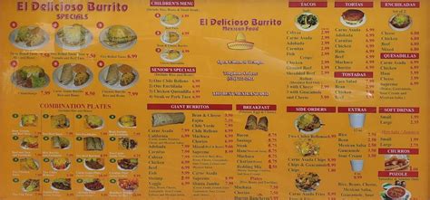 Menu At El Delicioso Burrito Restaurant Redding