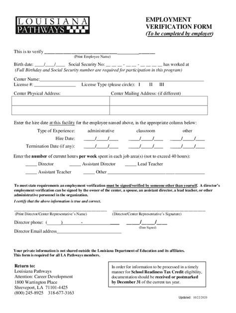 Louisiana Pathways Employment Verification Fill Out And Sign Online Dochub