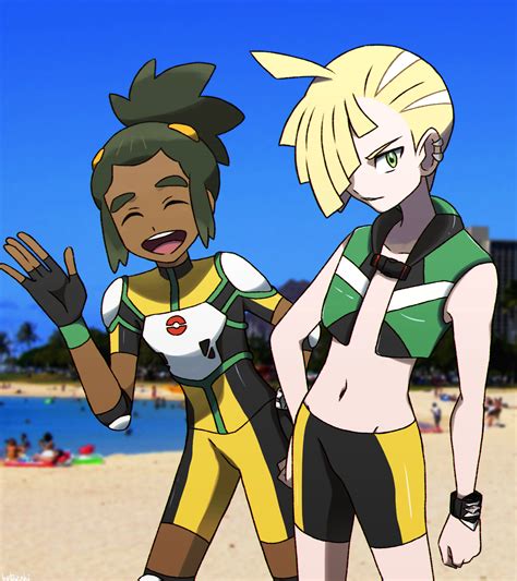 Hau And Gladion Wearing Poke Ride Outfits Pokémon Sun And Moon Pokemon Sun Pokemon Gladion