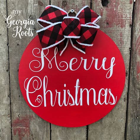 Vertical merry christmas front door sign. Merry Christmas Door Sign, Wood Door Decor, Circle Door ...