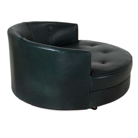 Costway 1pc adjustable modern swivel round tufted back accent chair pu leather white. Large round green leather swivel love chair by Milo Baughman at 1stdibs