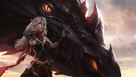 Warrior Girl With Dragon Hd Artist 4k Wallpapers Images Backgrounds