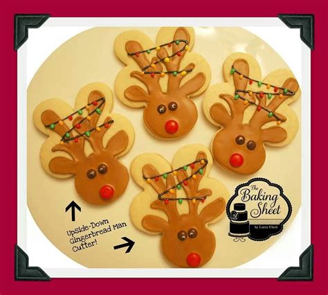 A little icing transforms your gingerbread man's head into a reindeer's nose, his feet into furry. Upside down gingerbread Reindeer | Christmas cookies ...