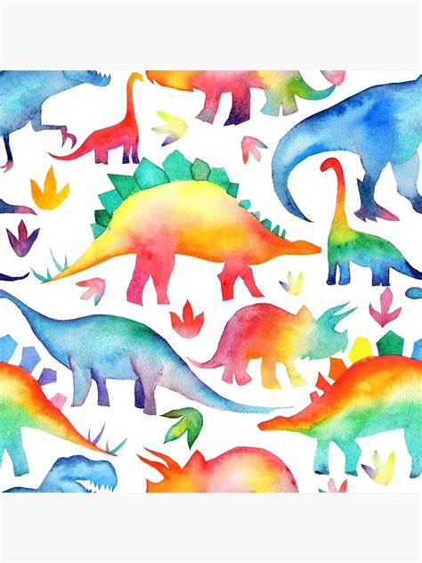 Rainbow Watercolour Dinosaurs Sticker By Emmaallardsmith Redbubble