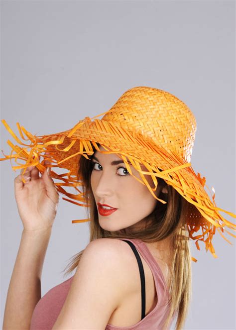 Adult Hawaiian Bright Orange Straw Hula Hat