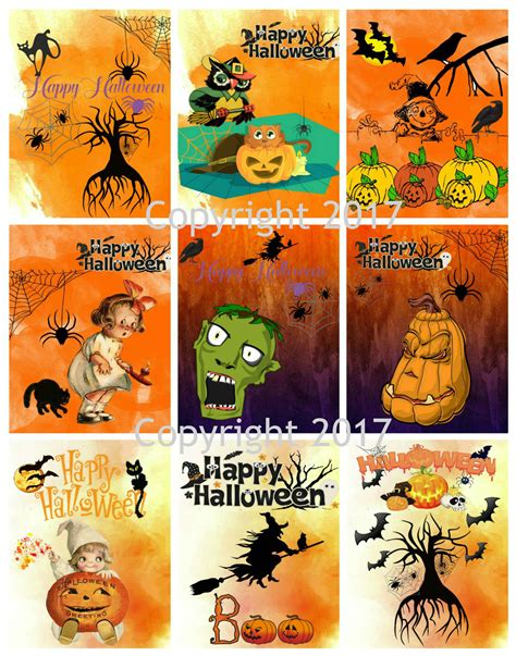 Vintage Halloween Cards Collage Sheet 85 X 11 Sheet 9 Images On