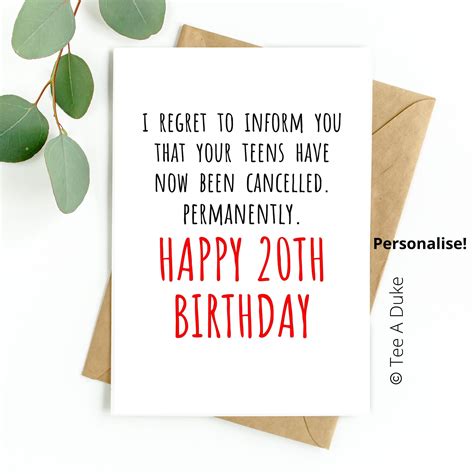 Funny 20th Birthday Card 20th Birthday Card For Son Daughter Etsy Uk