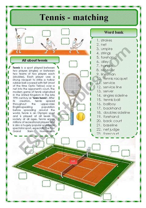 Tennis Matching Exercise Esl Worksheet By Oppilif