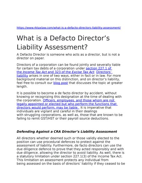 Notes Liability De Facto Rktaxlawwhat Is A Defacto Directors