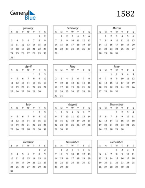 1582 Calendar Pdf Word Excel
