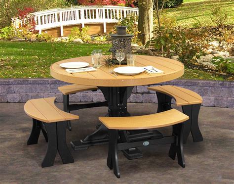 Poly Lumber 5 Piece Round Picnic Table With Benches