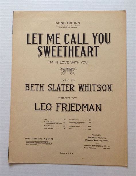 Vintage Sheet Music 1938 Let Me Call You Sweetheart By Beth Slater Wh
