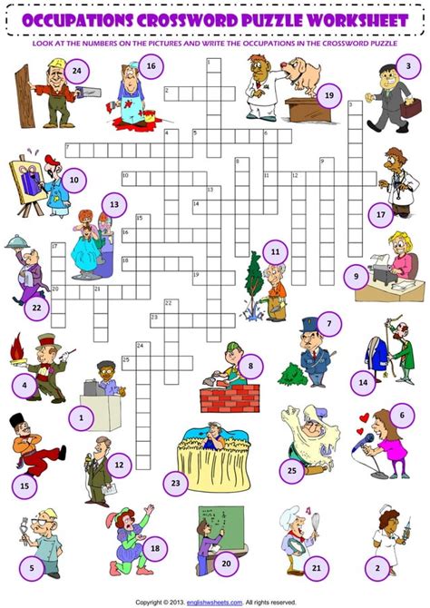 Jobs Occupations Professions Criss Cross Crossword Puzzle Vocabulary