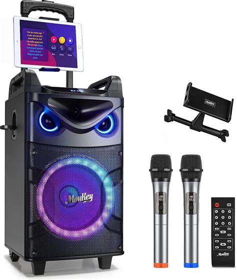 moukey karaoke machine with 2 uhf wireless microphones portable bluetooth pa system speaker