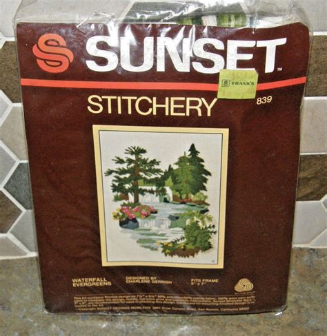 Vintage Sunset Stitchery Crewel Embroidery Kit Waterfall Evergreens 5x7