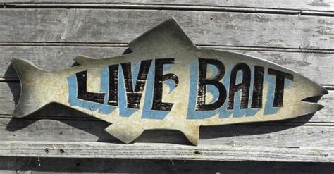 Live Bait Fish Sign Wood Hand Painted