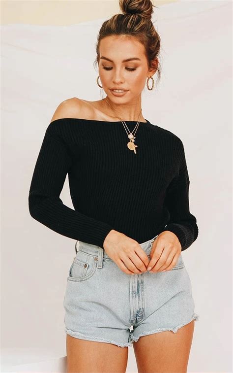 Black Off The Shoulder Knit Sweater Gabi Swimwear Long Sleeve Pullover Sweater Pullover