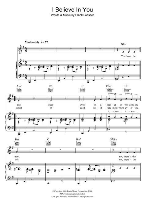 I Believe In You Sheet Music Frank Loesser Piano Vocal And Guitar Chords