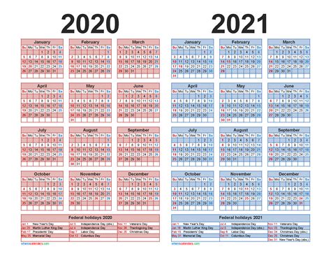 2018 2019 2020 2021 Year Calendar Printable