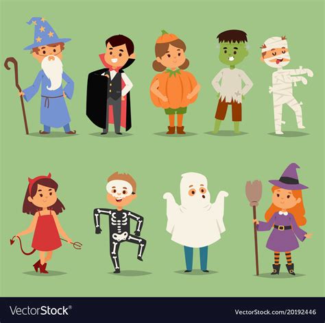 Cartoon Cute Kids Wearing Halloween Costumes Vector Image