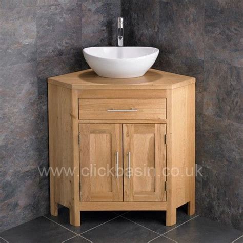 Large Corner Oak Vanity With White Oval Ceramic Basin Plus Tap And