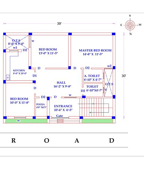 39 X 30 North Facing 3 Bhk House Plan Rk Home Plan