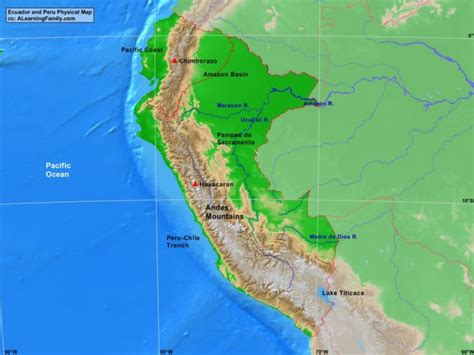 Ecuador is bordered by the pacific ocean to the west, colombia to the north, and peru to the southeast. Ecuador and Peru Physical Map - A Learning Family