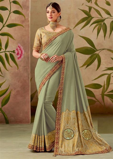 Sage Green Art Silk Embroidered Saree Sarees Designer Collection