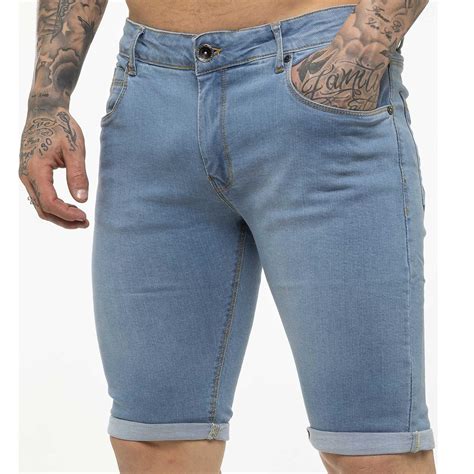 Kruze Mens Shorts Skinny Fit Stretch Denim Summer Half Pants Jean