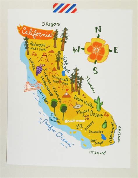 California Illustrated 8x10 Map Etsy Cartes Illustrées