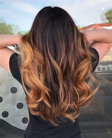 caramel balayage on long dark brown hair sun kissed summer 2017 hair