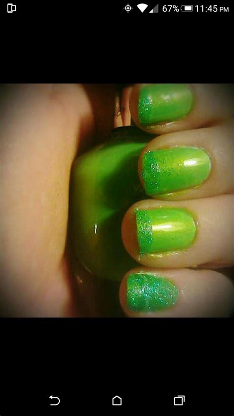 Lime Green With Matching Green Glitter Tips Nail Art Glitter Tip