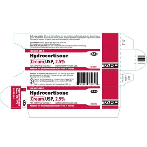 Taro Hydrocortisone Cream 25 Topical Corticosteroid 28 Grams Tube