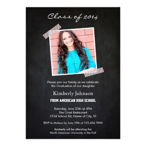 Especially if you plan a graduation in the summer, you will want to do this way ahead of time even if you don't have all the details worked out. Chalkboard Photo Graduation Invitation (With images) | Photo graduation invitations, Graduation ...